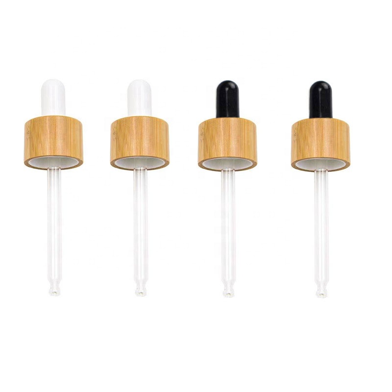 Bamboo screw cap white black bulb glass pipette Dropper accessories Plastic Cap Essential Oil Wooden Dropper Bottle Cap Supplier