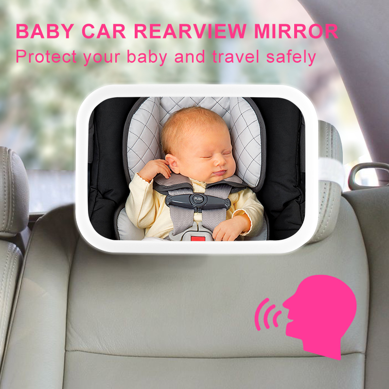 Missmeeca Baby Car Mirror,Voice Control LED Light,Stable Backseat Mirror,ABS eco-friendly materials-Safe,Secure and Shatterproof