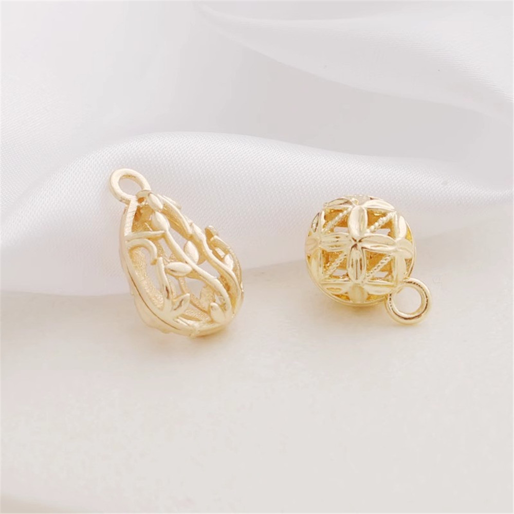 14K Gold Color 12*1mm Hollow Water Droplet Round Ball Pendant Diy Jewelry Bracelet Necklace Pendant Hanging Charm Accessories