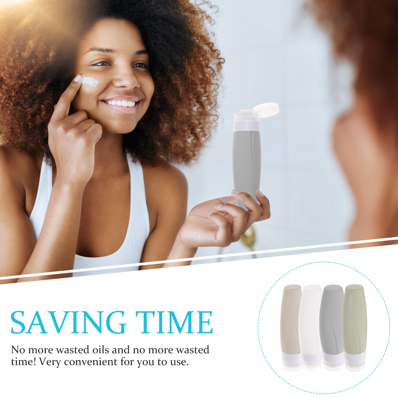 4pcs Leak Proof Silicone Travel Bottles Squeeze Toiletry Set for Shampoo Conditioner Lotion Refillable Lightweight for Camping