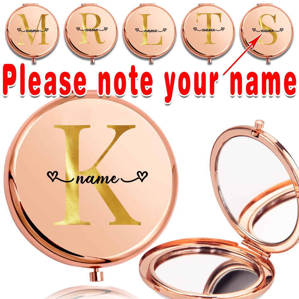 Customized Name Portable Metal Makeup Mirror Pocket Double-sided Mirror Foldable Handheld Magnifying Glass Beauty Cosmetic Tool