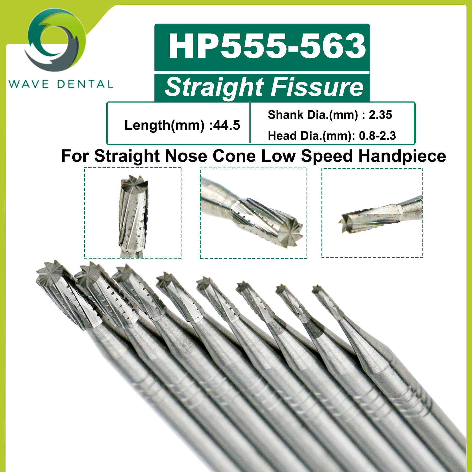 WAVE Dental Tungsten Carbide Bur  Dentistry Drills HP 2.35mm For Straight Nose Cone Low Speed Handpiece 5Pcs/pack