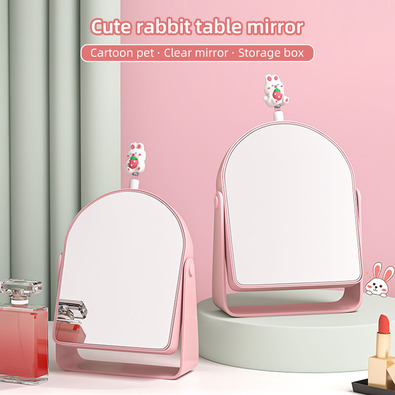 Cute rabbit mirror cute makeup mirror student dormitory small mirror portable folding desktop mirror can stand up storage home