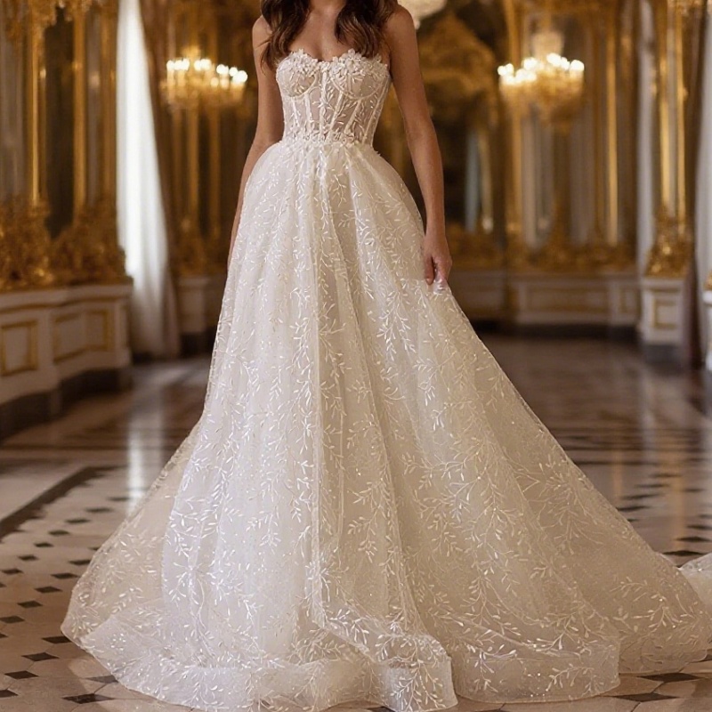 Elegant Bridal Gowns For Women Lace Tiered Robes Strapless Robes Glamorous Vestidos Vintage Wedding Dresses Customized