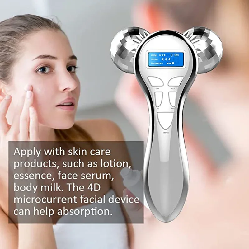 New Electric Micro Current Facial Massage Roller 4D Face Lift Beauty Roller Anti-aging and Wrinkle Removal Facial Care Tool