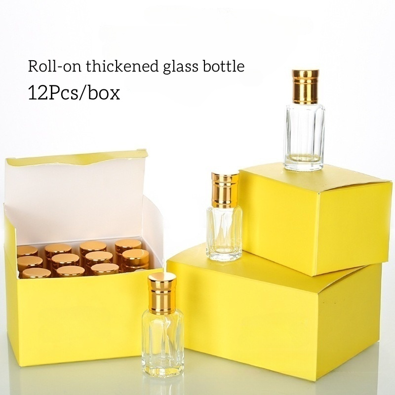 3ml 12pcs Golden Cap Glass Ball Bottle Set Glass or Steel Ball Head for Perfume Essential Oils Refillable Container Portable
