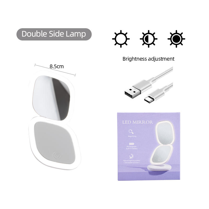 Mini Compact Foldable Pocket Hand Led Makeup Mirror With Led Light 1x/10x Magnification Rechargeable And Small