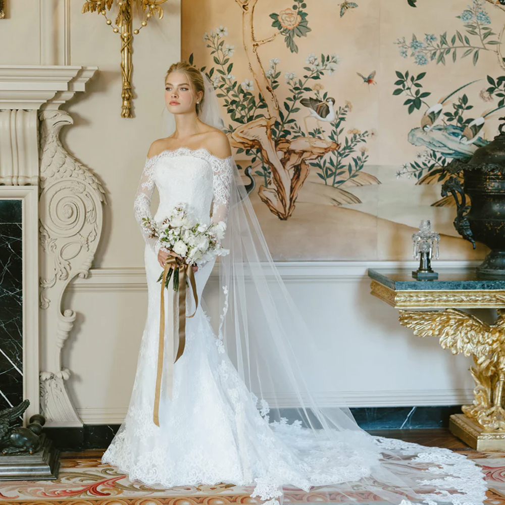 Elegant Wedding Dresses 2025 Bridal Detachable Long Sleeves Applique Mermaid Sweep Train Strapless Customized Vestido De Novial