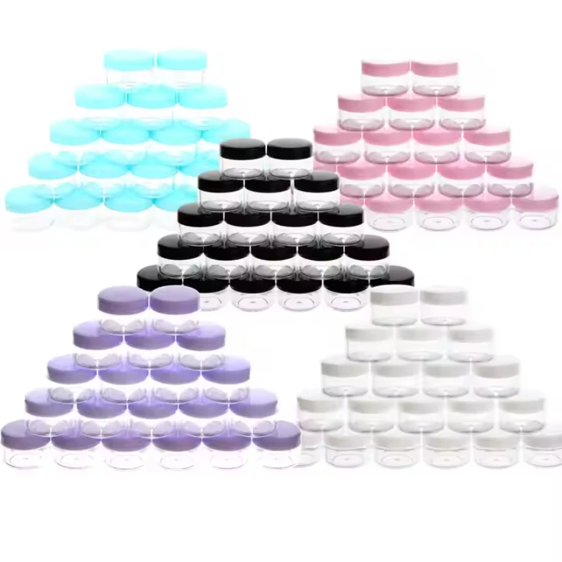 100pcs Empty Portable 3g/5g/10G/15G/20g Colorful Round Plastic Jars Storage Boxes for Scrub Powder Dustproof Jewelry EarringRing
