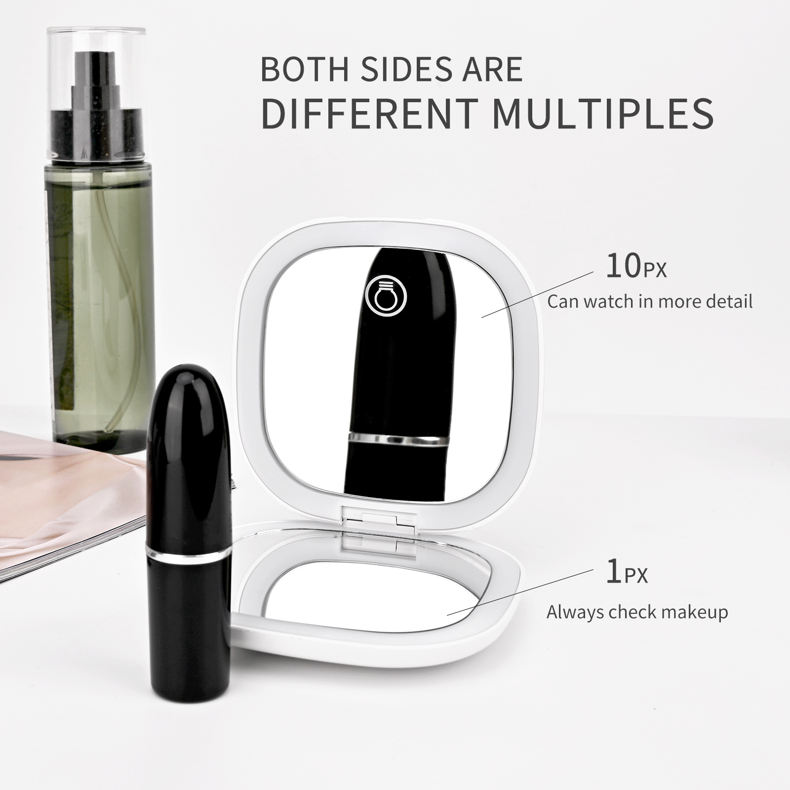 Compact Small Mini Gift Vanity Table Folding Led Lights Portable Hand Held Pocket Makeup Mirror 5X magnifying lesen Beauty USB