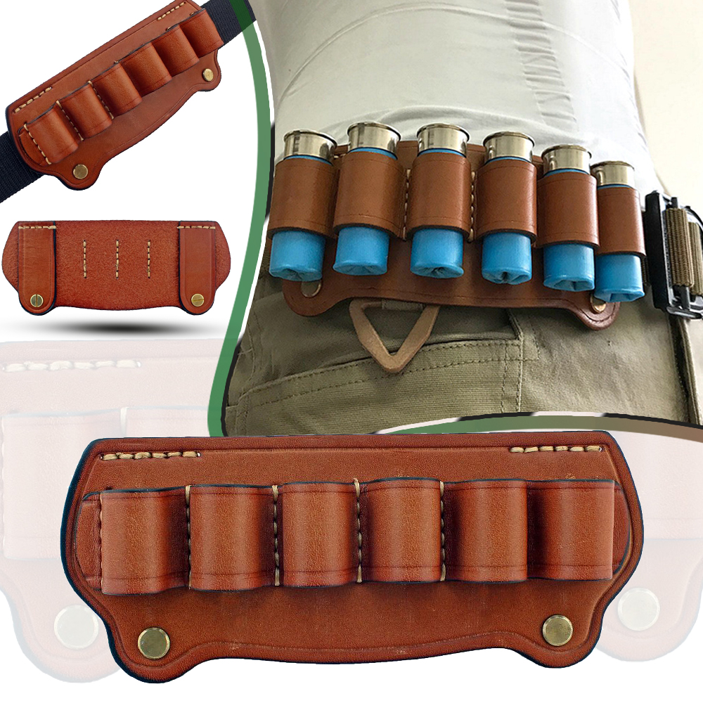Outdoor 12 Gauge Cowhide Tactical Shotgun Pouch Airsoft Portable 6 Bullet Shelter storage Bag Leather Hunting Magazine Ammo Pack