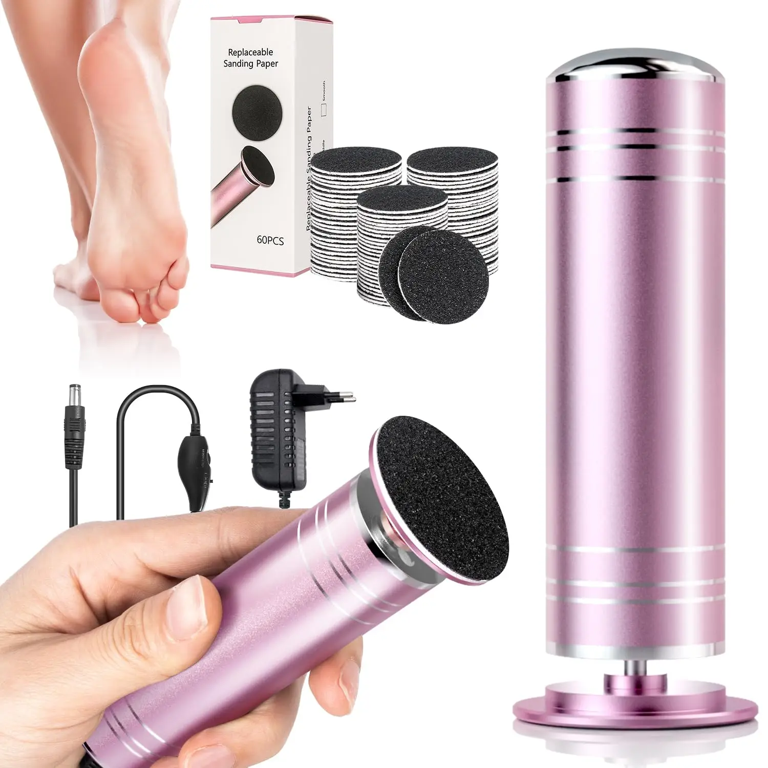 Electric foot grinder Electric callus remover Speed ​​controller foot file pedicure tool with 60 replacement sandpaper discs