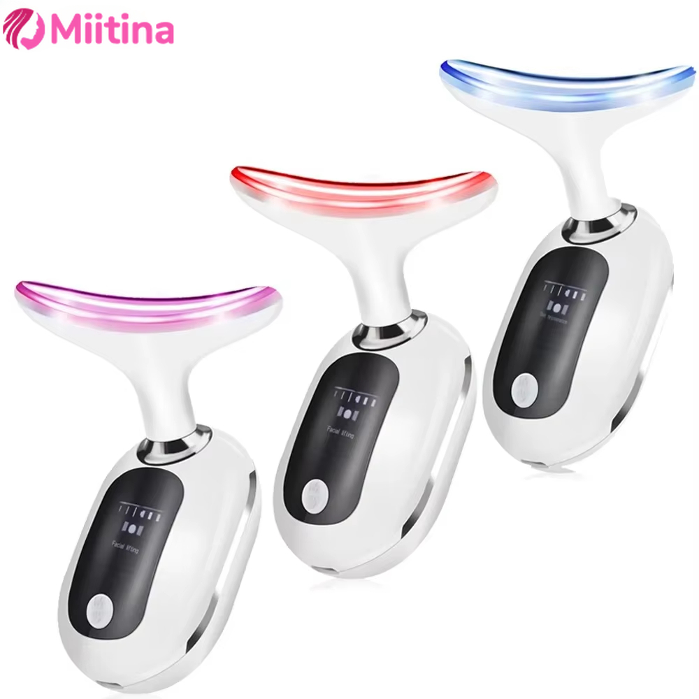 EMS Face Neck Lift Beauty Device Facial Massager Red Light Therapy Skin Rejuvenation Tightening Anti Wrinkle Double Chin Remover