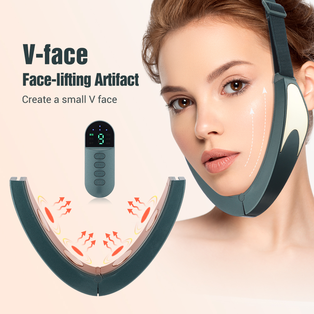 Electric V-Face Shaping Massager Face Thinning Lifting Neck Anti-Wrinkle Heated Double Chin Slimming Device with Remote Control
