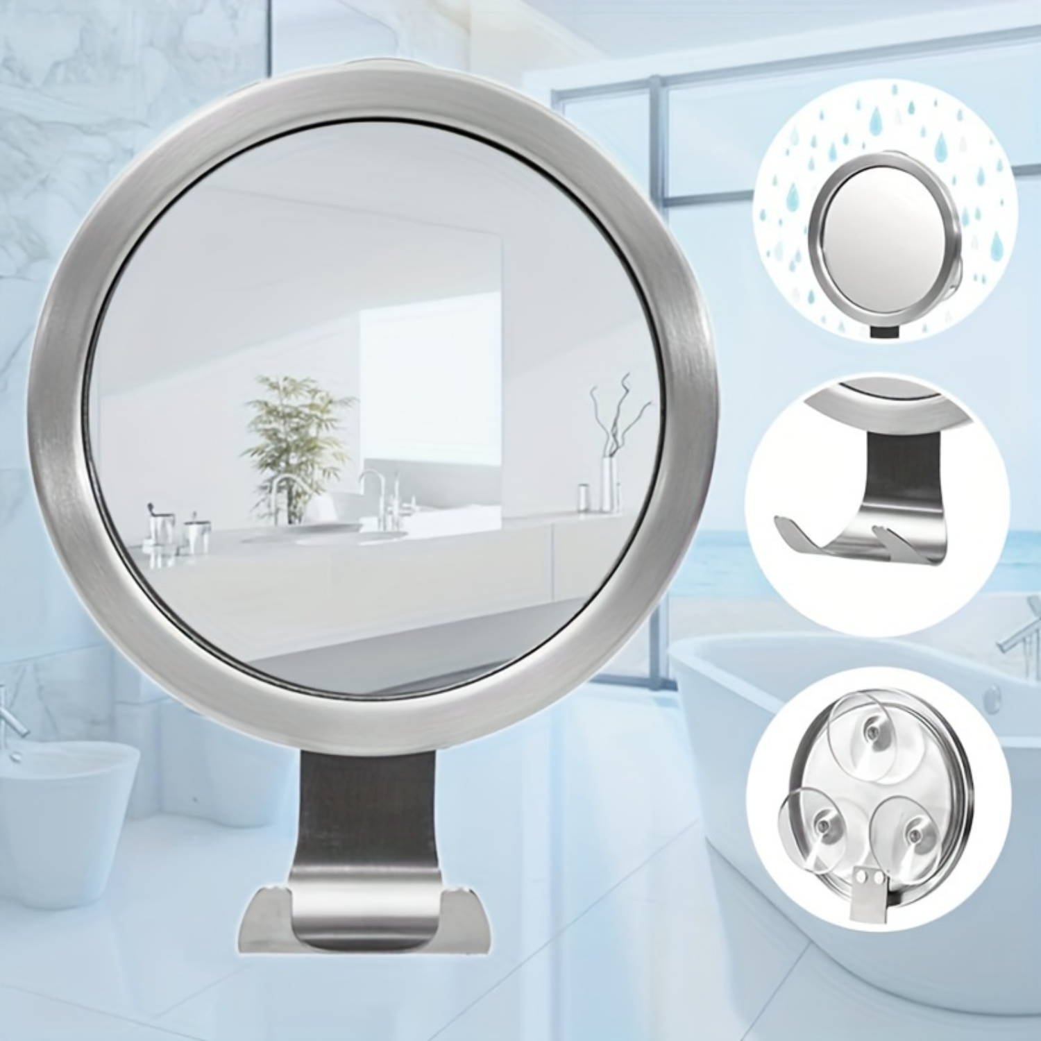 Fogless Shower Mirror with Holder - Super Suction, Wall Mount, Drop-proof, Rust-resistant - Makeup & Grooming, Stylish Bathroom