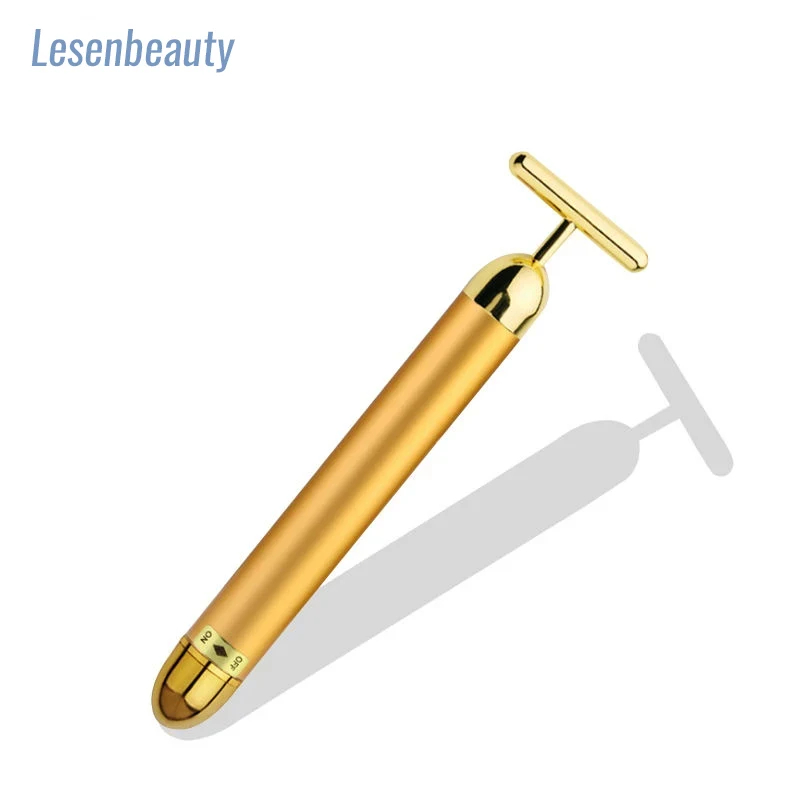 Lesen 24k Gold Facial Wrinkle Lifting Wand Roller Vibrating Facial Massage Energy Wand Facial T-Shape Vibrating Beauty Tool Veya