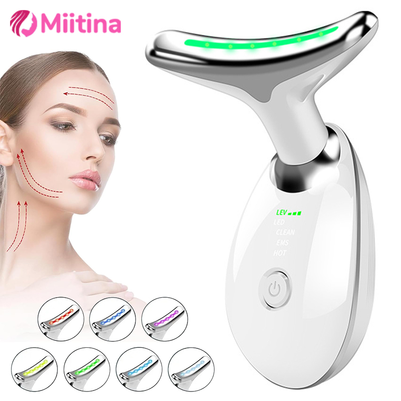 7 Colors Neck Beauty Instrument Face Lifting Machine Massager EMS Microcurrent Device Tighten Double Chin Remove beauty SkinCare