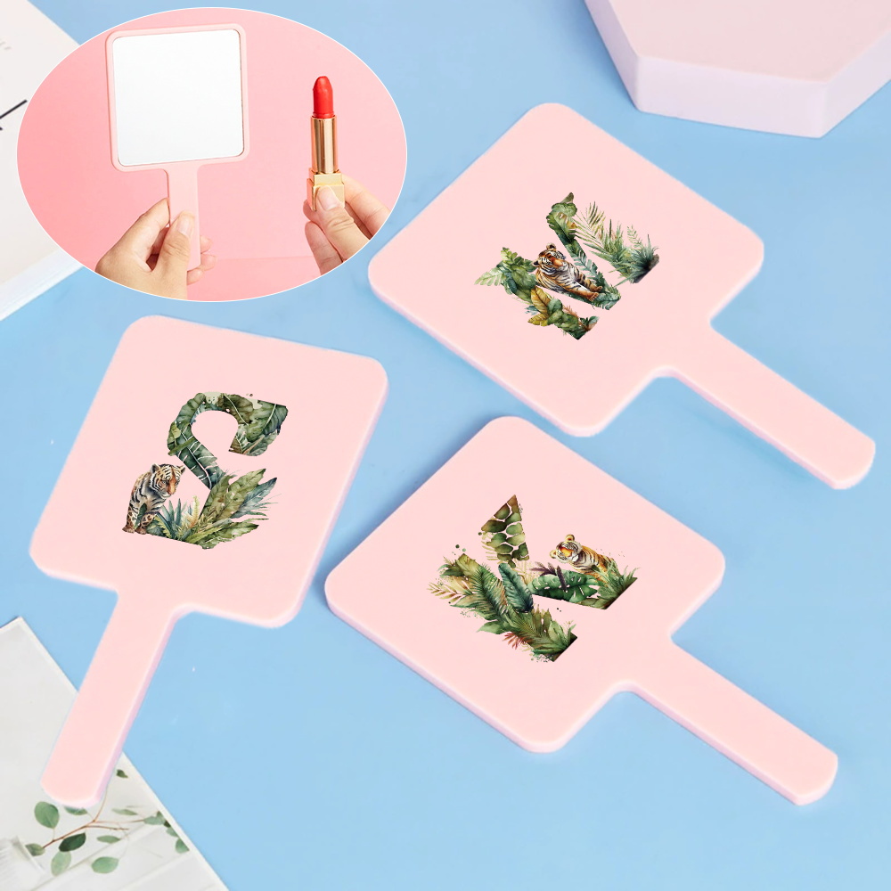 1pc Practical Square Handheld Vanity Mirror Home Travel Work Compact Design Personalized With Initial Name 26 Letters Pattern