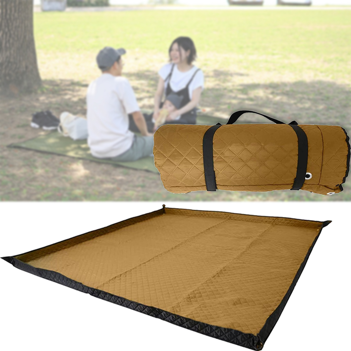 Outdoor Beach Blankets with Ground Spikes Foldable 79''x79'' Portable Picnic Mat Waterproof Sandproof for Camping Hiking Travel