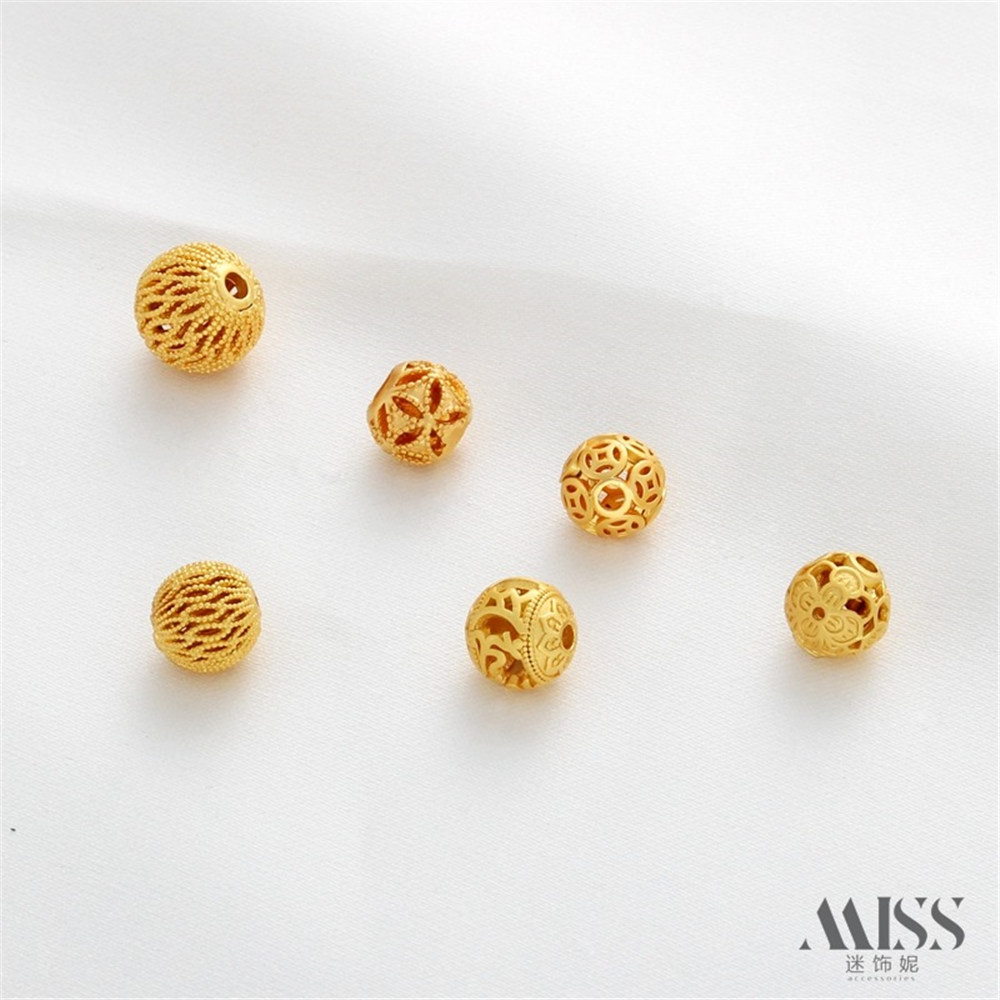 18K Gold Bag Matte Gold Fancy Hollow Embroidery Bead Flower Ball Copper Coin Sanskrit DIY Bracelet Necklace Jewelry Accessories