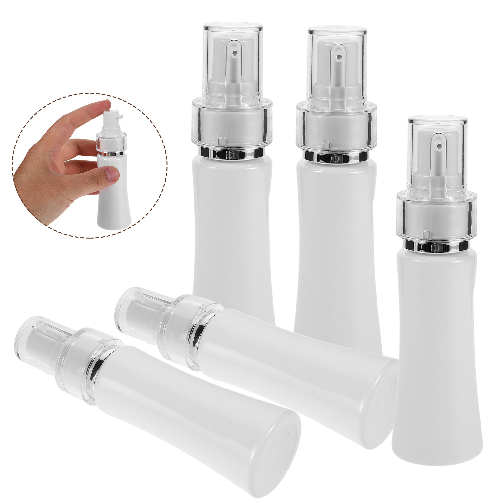 5pcs Press Cap Dispenser Bottles 60ml Travel Lotion Shampoo Empty Refillable Plastic Containers Leakproof Organizer