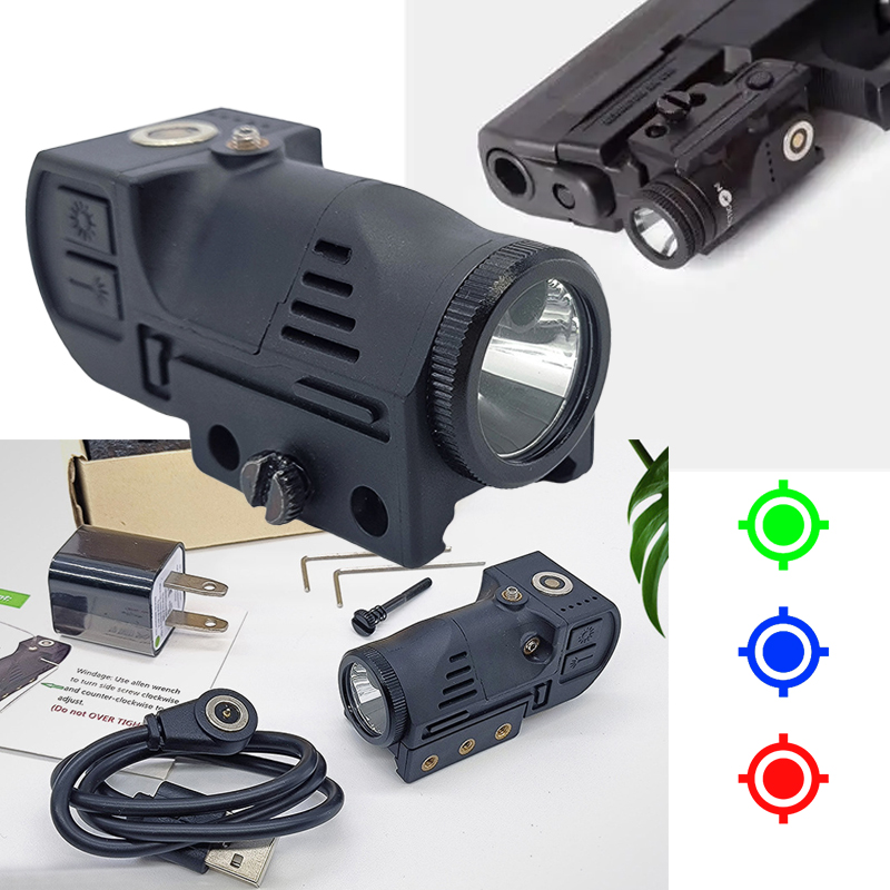 Tactical Flashlight Laser LED Combo 400 Lumens Red/Green/Blue Magnetic Rechargeable Richfir Flashlight 20mm Picatinny Rail