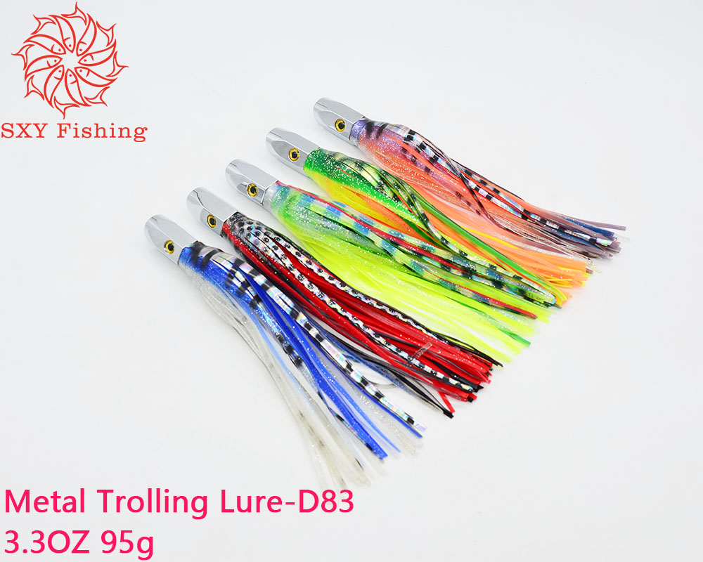 SXY FISHING D83 Metal Trolling Lure Copper head bait Metal Jet head Octopus skirt bait 8inch 95g 3.3OZ Multiple colors