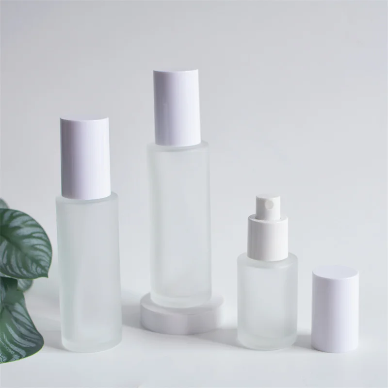 Reusable Frosted Glass Perfume Atomizer Lotion Spray Bottle with Plastic Lid Frosted Transparent Hair Essential Oil Serum Glass