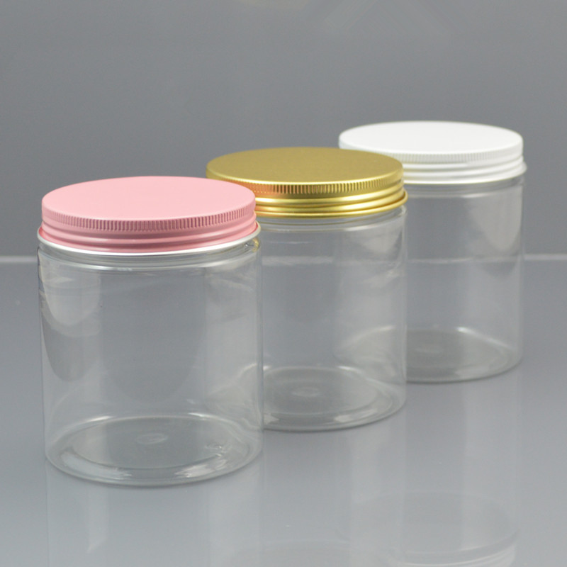 30pc/lot 250g Plastic Cosmetic Jar Clear Serum Bottle Gold White Pink Aluminum Cap Cream Container  Factory Wholesale