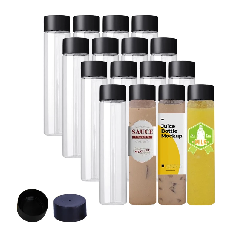 100pcs Empty 300ml 400ml Transparent Round PET Plastic Beverage Bottle Tea Cup Milk Can Beer bottle Cold Fresh Bottles for Party