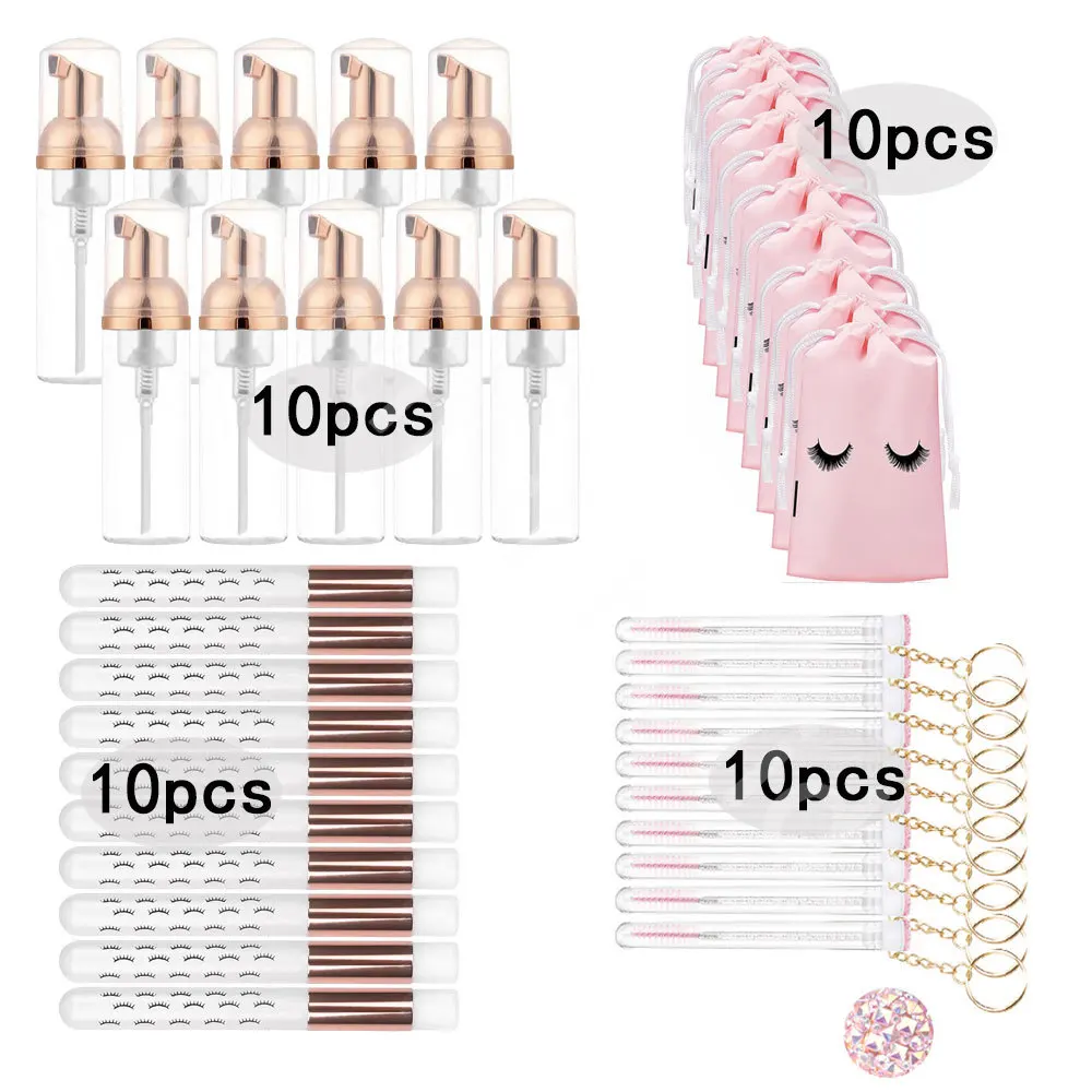 40Pcs Foaming Bottle Brush 60ML Plastic Foaming Pump Bottle Eyelash Makeup Bottle Cleanser Soap Dispenser Skin Care Tools