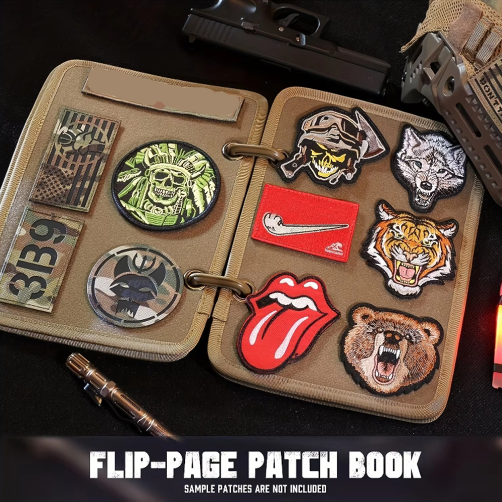 Tactical Patch Booklet Organizer, Flip-Page Patch Book,Mini Display Patches Panel Board Include Removable Ring Binders