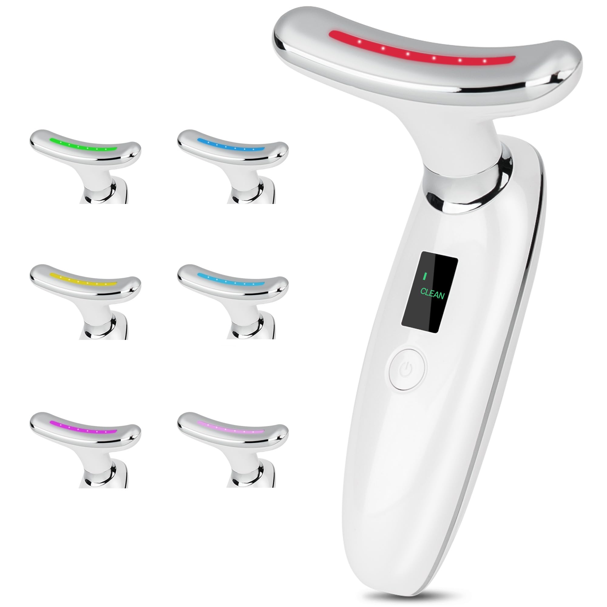 7-in-1 Neck Beauty Device & LED Electronic Facial Massager -Vibrating Skin Care Tool for Double Chin Reduction, Facial Sculpting