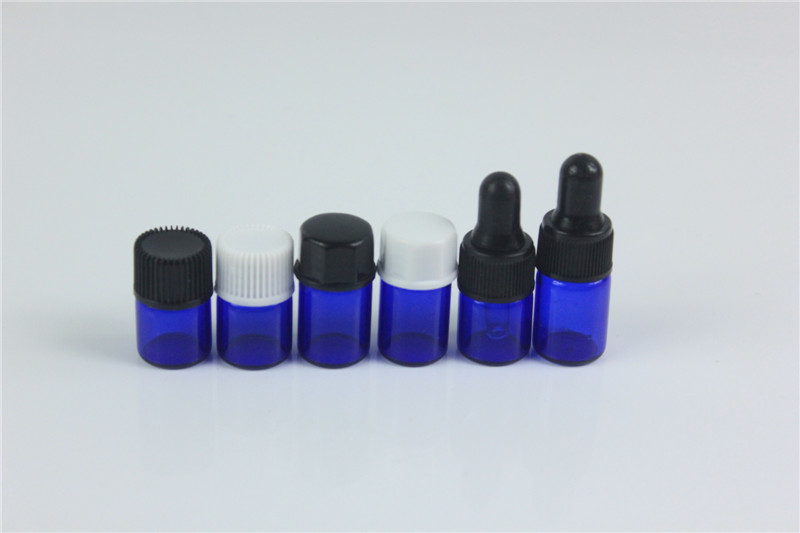 100pcs/lot 1ml,2ml Cobalt Essential Oils Bottle With Plastic Lid 2ml Glass Bottle Blue Glass Vials With Dropper