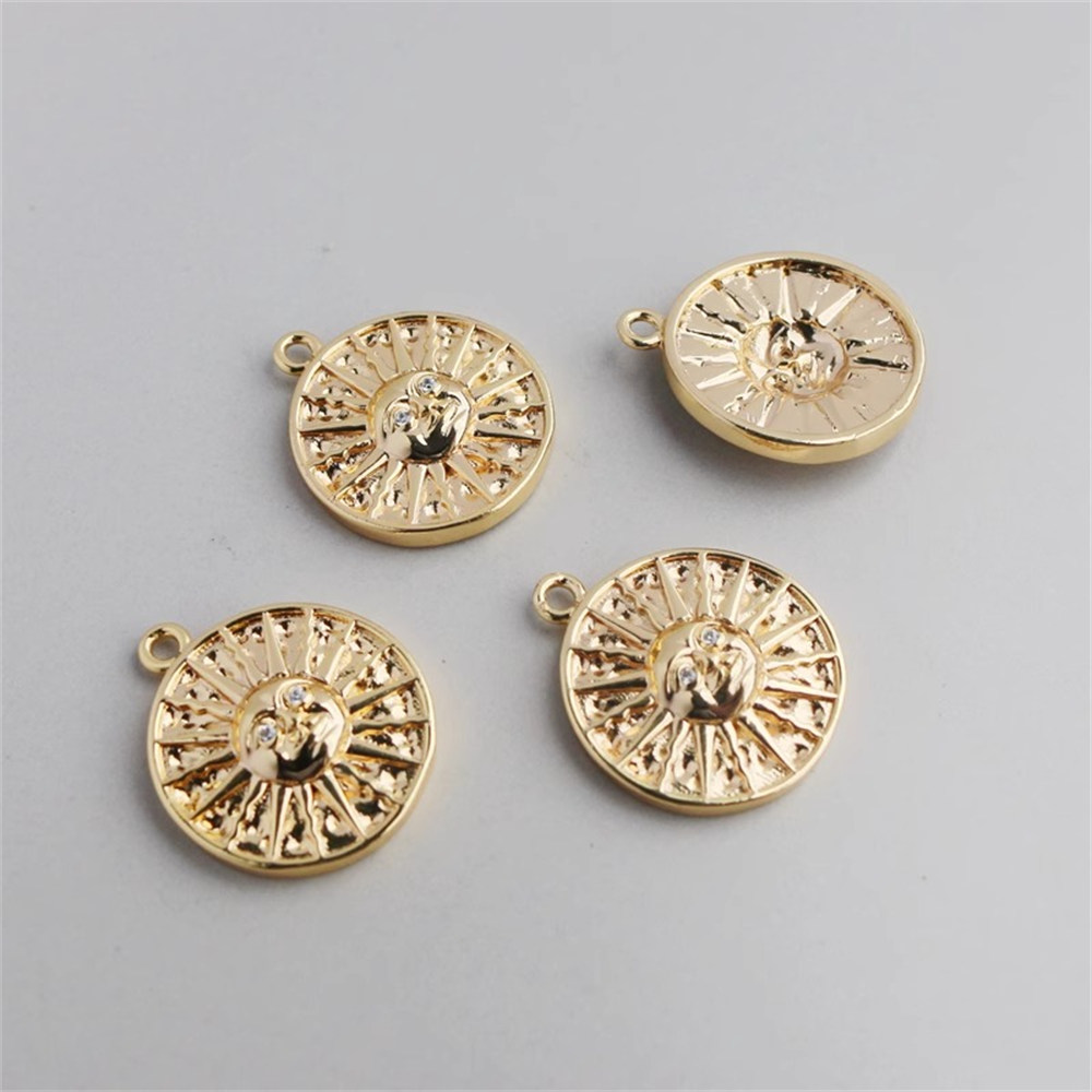 1pcs 14k Gold Color Inlaid Zircon Star Glitter Avatar Round Card 18mm Pendant Diy Pendant Charm Tag