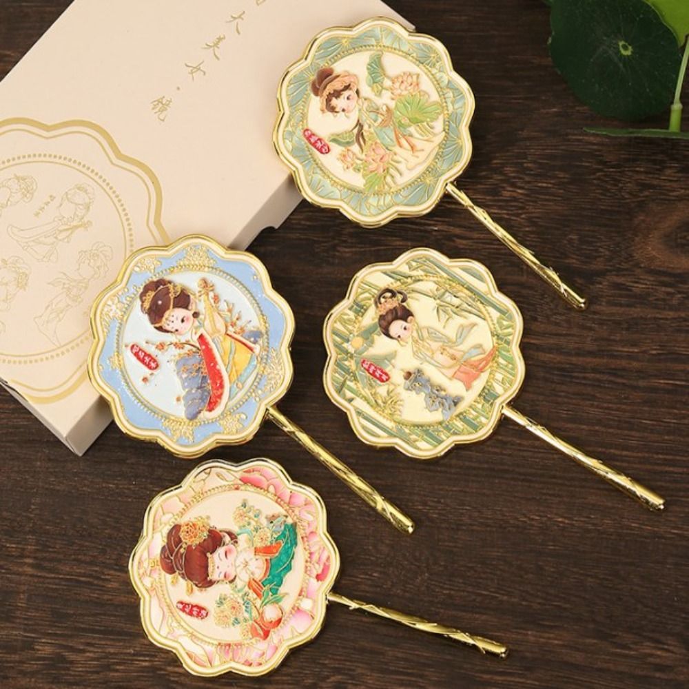 Steric Chinese-style Handheld Mirror Textured Flower Metal Cosmetic Mirror High Definition Butterfly Cartoon Makeup Mirror