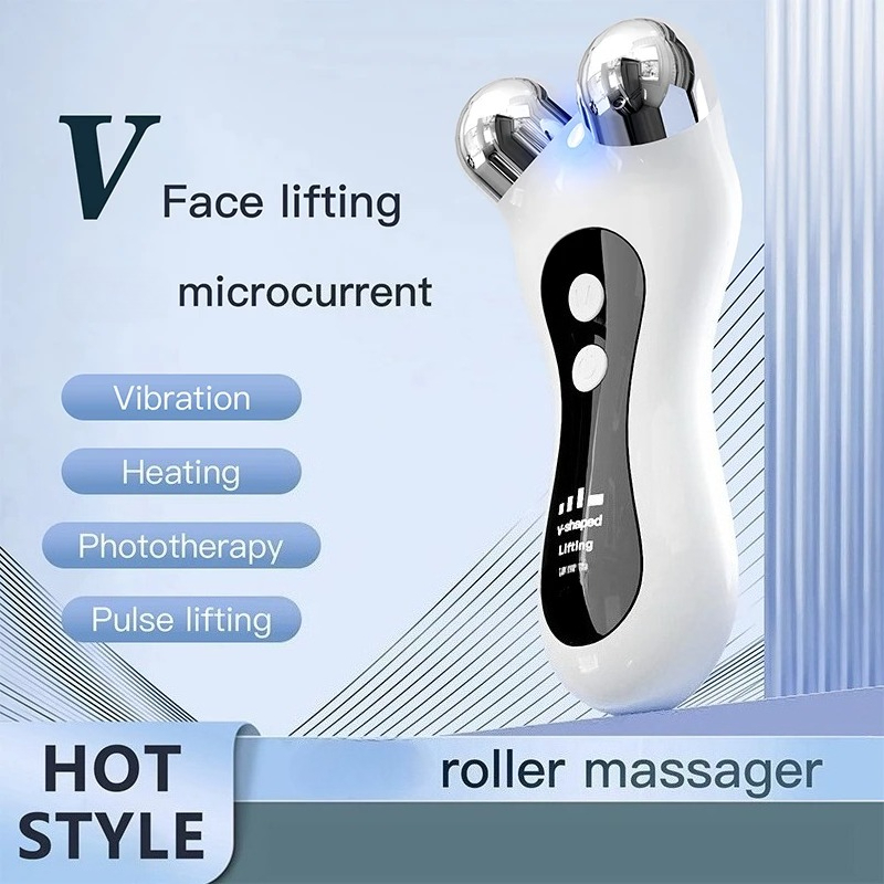 Portable Electric V-Face Lift Roller Massager Microcurrent Sonic Vibration Facial Lifting Skin Tighten Massage Beauty Device