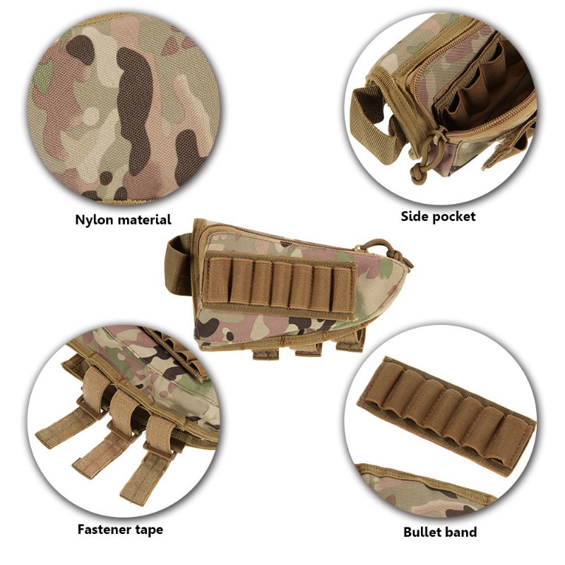 Tactical Muti-functional Hunting Zipper Rifle Buttstock Pack Bagl Enthusiast Gun Stock Cheek Bag Camouflage Bag