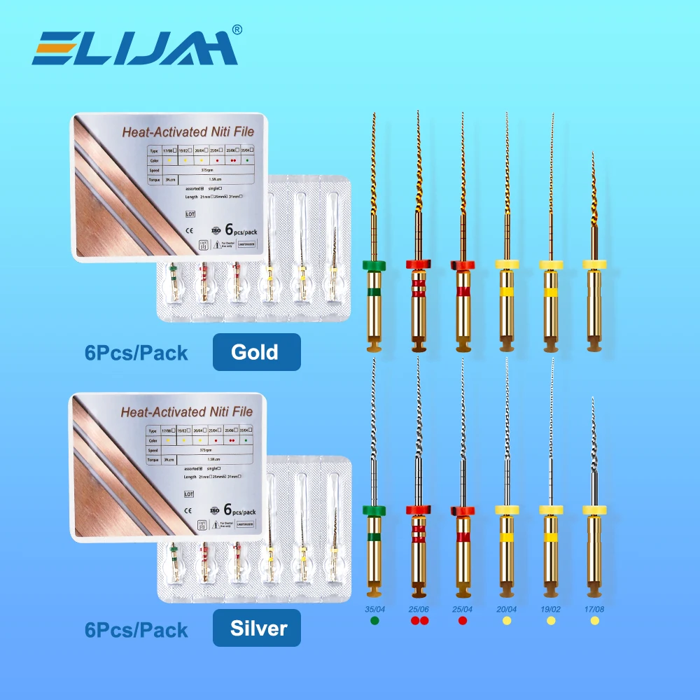 ELIJAH 6Pcs Dental Root Canal Files Taper Needles Endodontic File 25mm NITI Machine Use Root Canal Material Dentistry Instrument