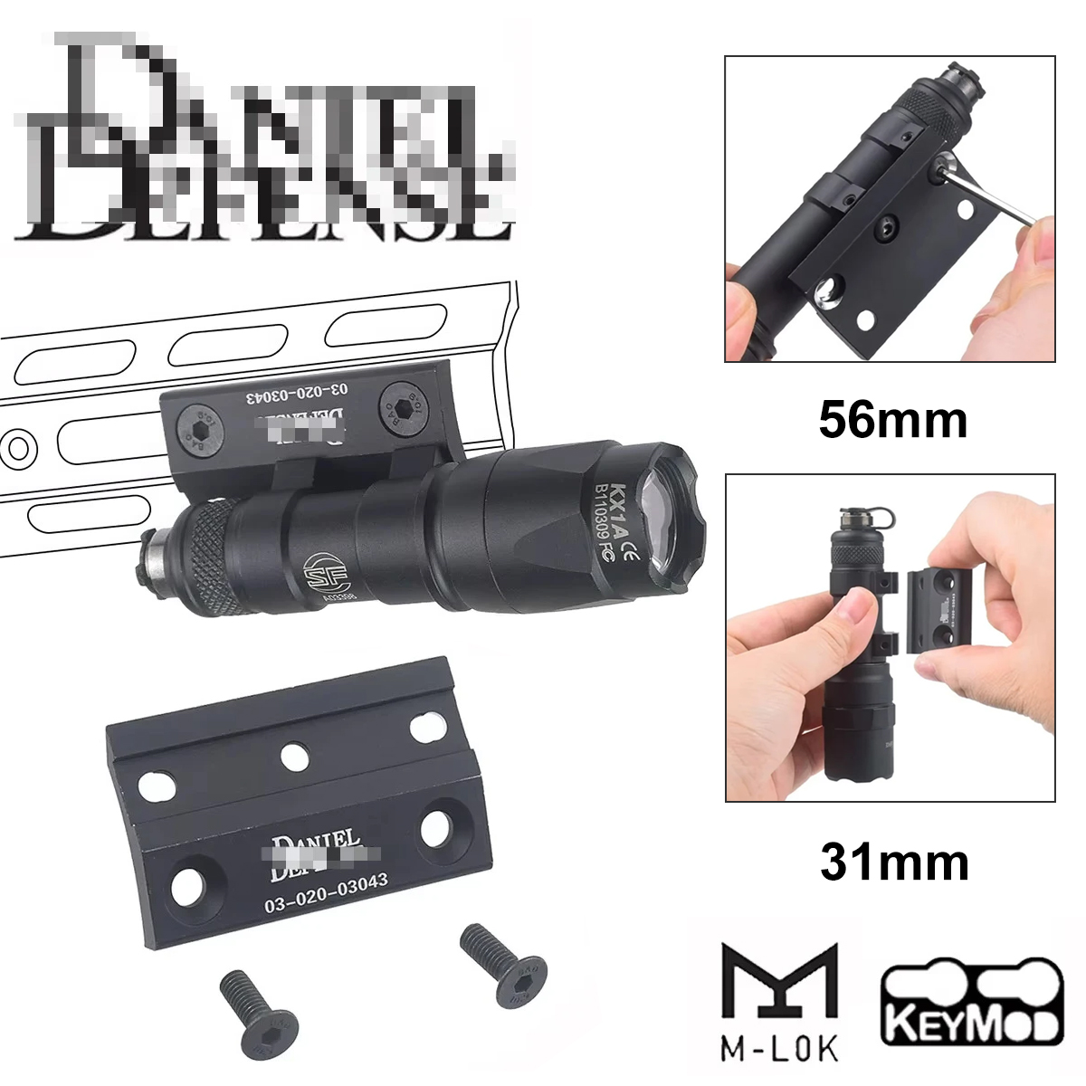 DANIEL DEFENSE Scout Light Side Mount M-LOK Rail DD CNC Keymod For SureFire SF M300 M600 Tactical Flashlight Base Mounts