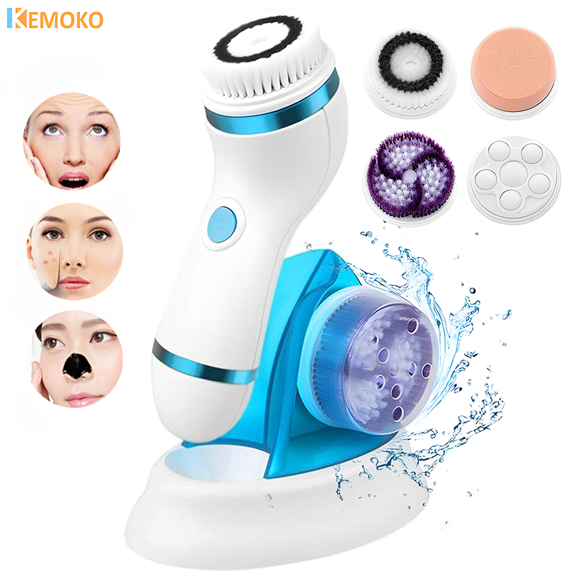 4 in 1 Electric Ultrasonic Facial Cleansing Brush Deep Cleansing Facial Brush Acne Pore Cleaner Blackhead Removal Cleaning Care