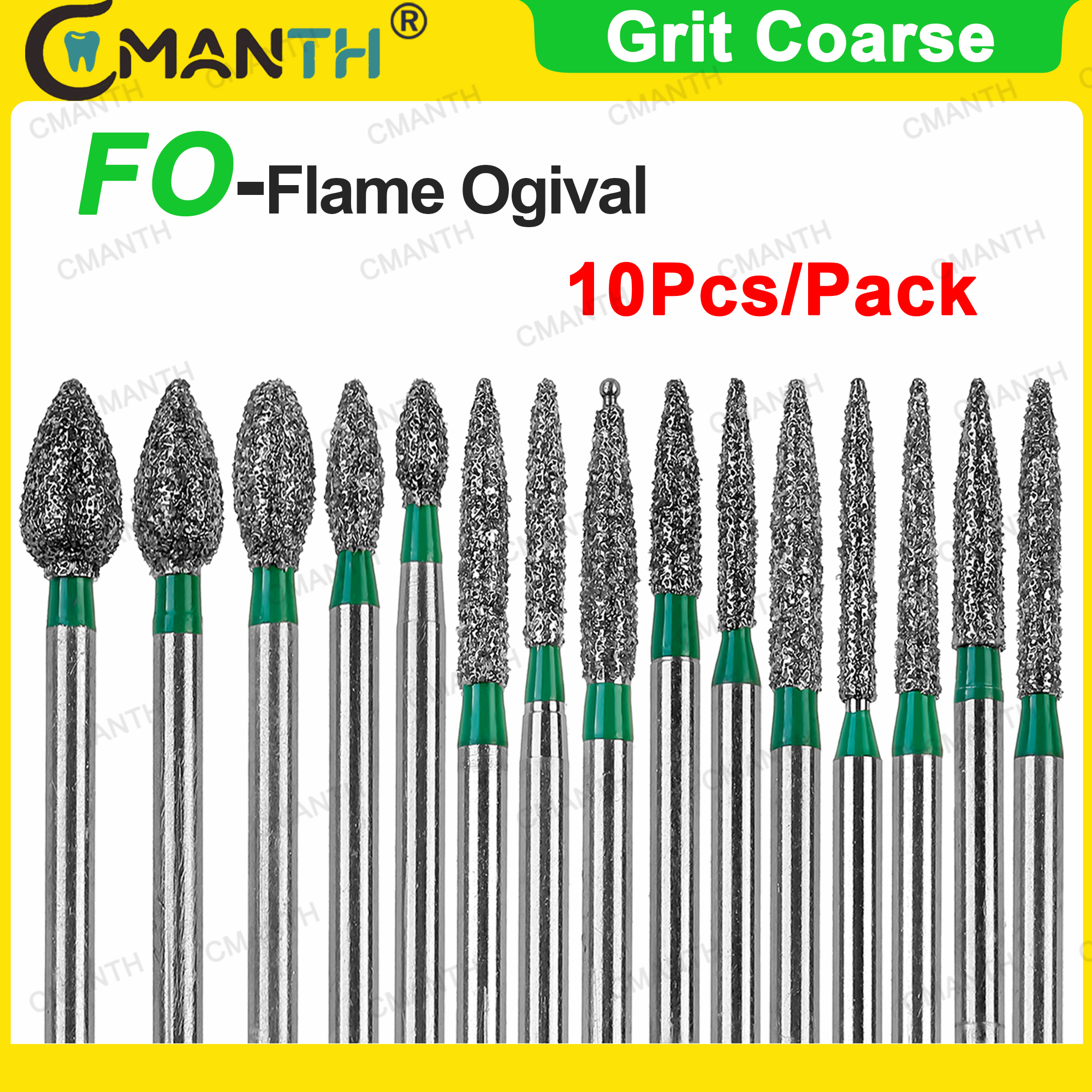 FO Flame Ogival Dental Diamond Burs Drill FG 1.6mm Bur Grit Coarse For High Speed Handpiece Polishing Teeth Whitening Tools
