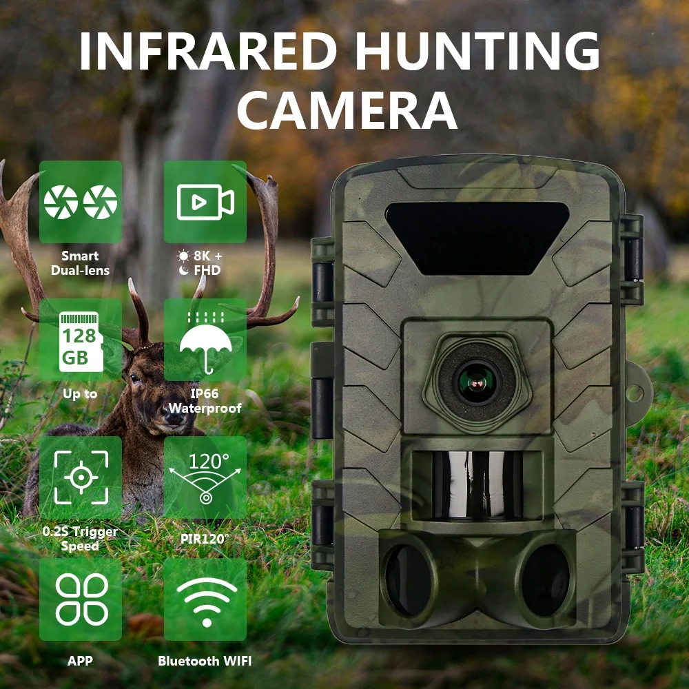 PR803W Infrared  Wifi Trail Camera Hunting Game Camera 8K 60MP With App TrailCam Go View  Download Photos  VAnimal Observation