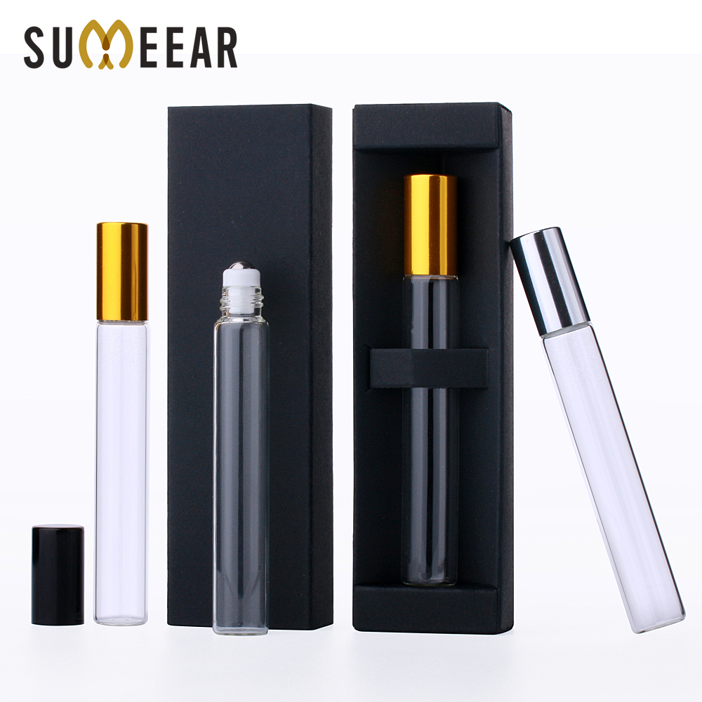 50 Pcs 10ml Perfume Bottles Package Box With Roll On Essential Oil Bottle Steel Ball Bottle Empty Cosmetic for Travel