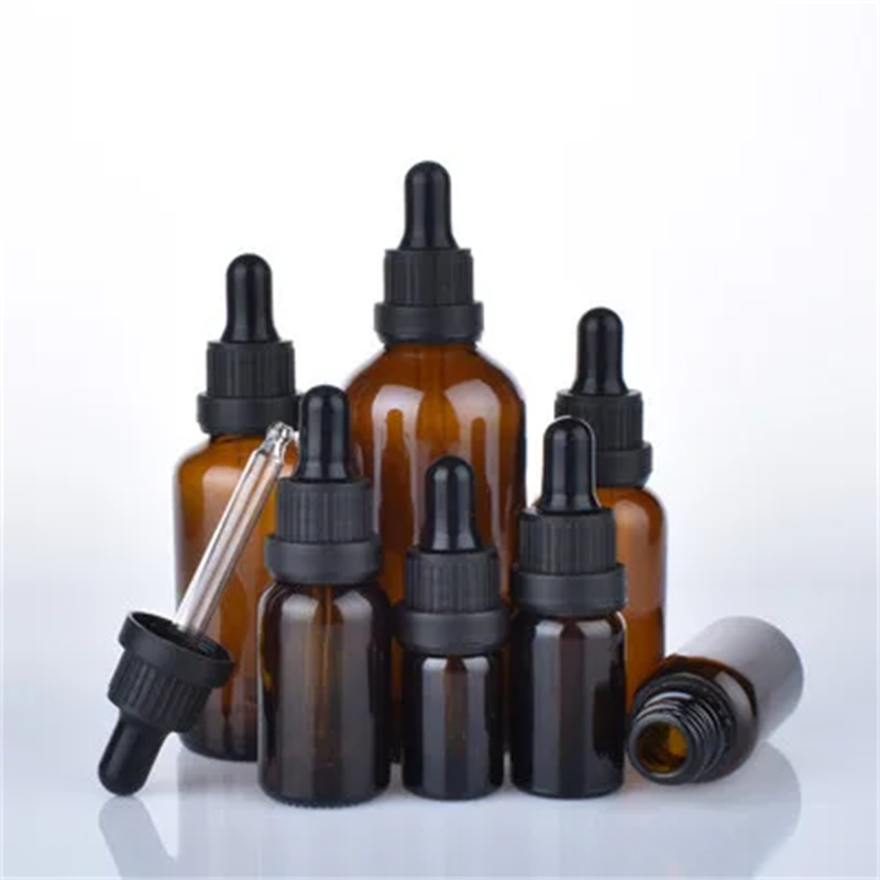10pcs/lot 5ml 10ml 15ml 20ml 30ml 50ml 100ml Amber Glass Bottle With Dropper Matt Black Glass Dropper Bottle