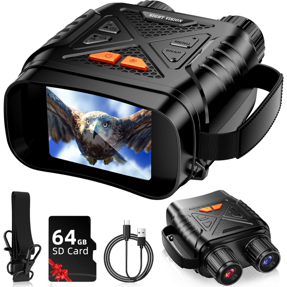 Night vision binoculars for adults, 64GB TF card for photos and videos, outdoor hunting camping and wildlife observation