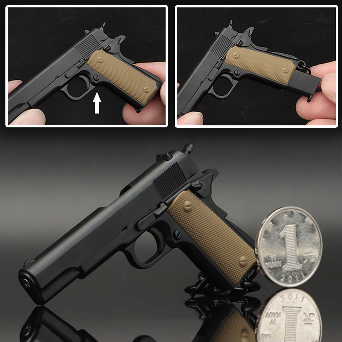 1911 Pistol Model Keychain Detachable Empty Chamber Decorative Collection Used as Backpack Pendant Hunting Clothing Accessories