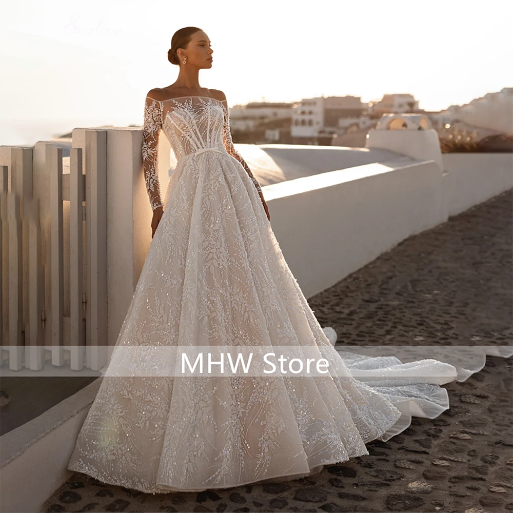 Elegant Wedding Dress Bride Gown Long Sleeve Lace Appliqué A-Line Bridal Dress for Formal Wedding Party Women Customized