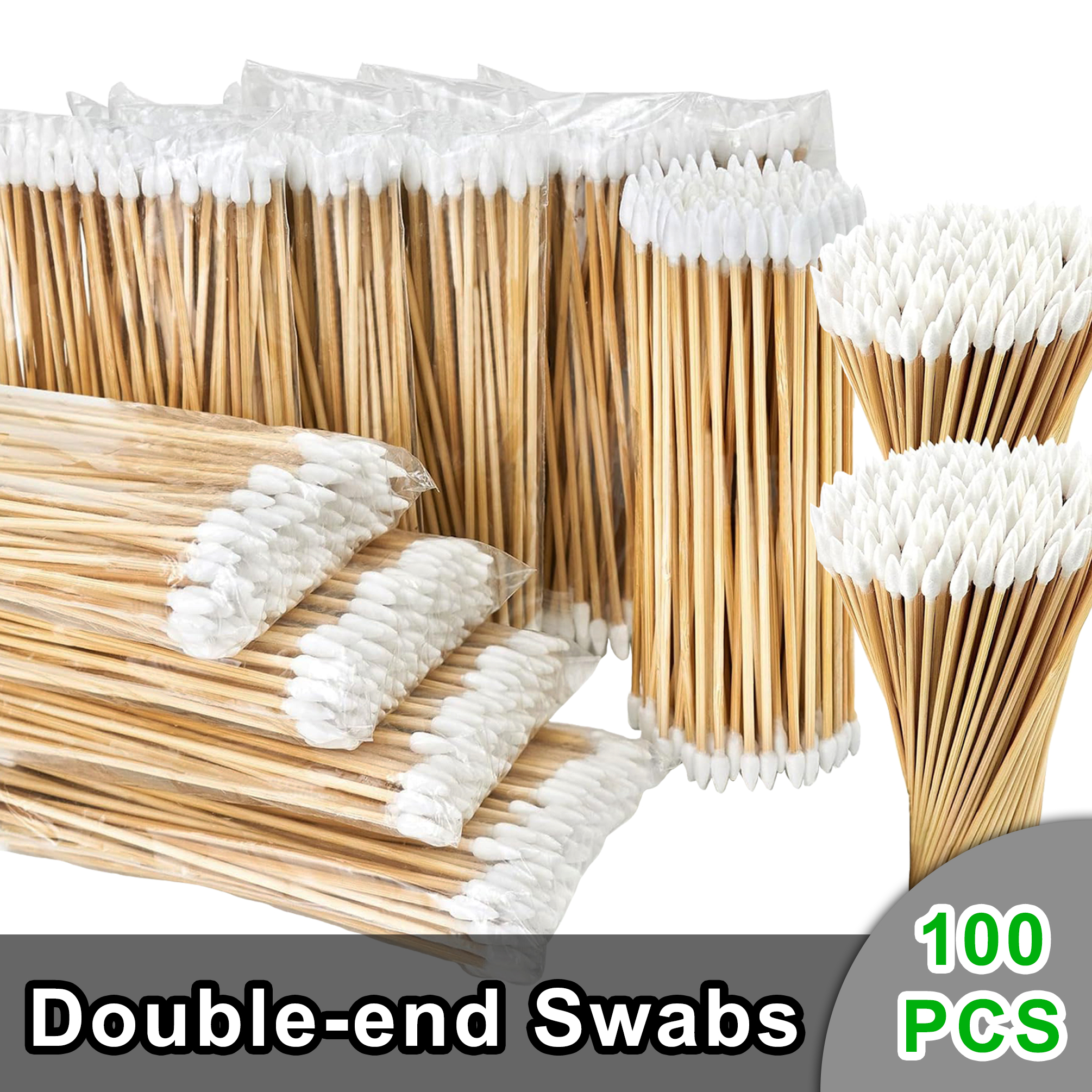 100PCS Double-End Cotton Swab 6 Inch Long Round Cotton Swabs for Pistols Rifle Gun Cleaning Electronic Makeup Crafts Maintenance