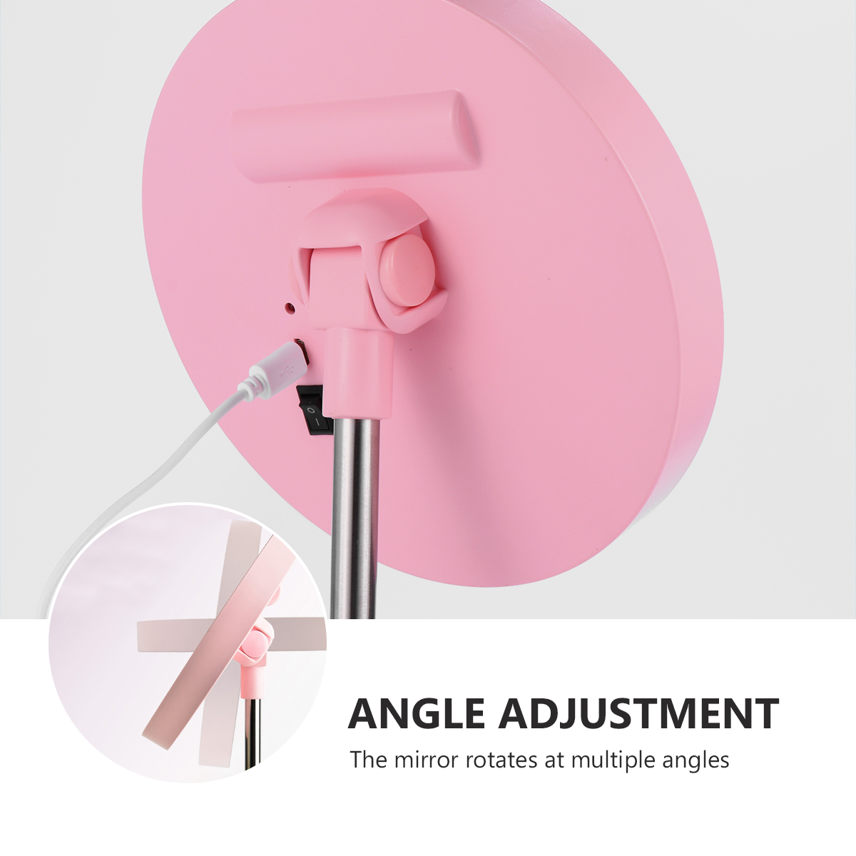 LED Charging Makeup Mirror 360 Degree Adjustable Brightness Pink Student Vanity Rechargeable USB Smart Cosmetics Container